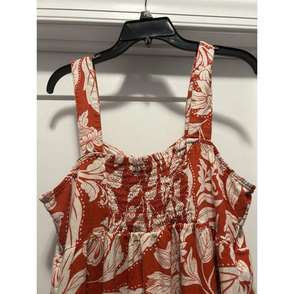 Who What Wear Womens Large Linen Lace Up Midi Tank Dress Red Orange White Floral - Picture 6 of 7
